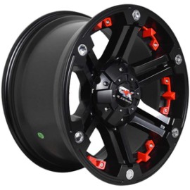 Paquete de 4 Rines 17X9 5-139.7 XP WHEELS Mod: 676 ET10 CB110 SATIN BLACK WITH RED INSERTS AND CHORME RIVETS