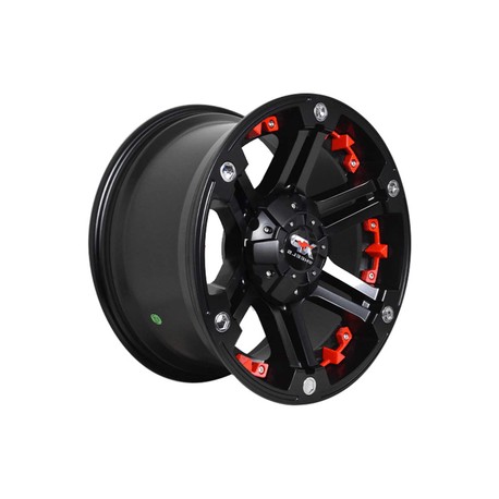 Paquete de 4 Rines 17X9 5-139.7 XP WHEELS Mod: 676 ET10 CB110 SATIN BLACK WITH RED INSERTS AND CHORME RIVETS
